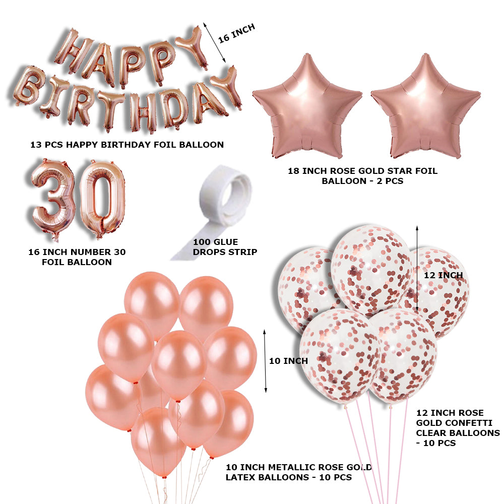 38 Pcs DIY Happy Birthday Kit – Rose Gold Balloon, Confetti Balloon, Rose Gold Foil, Foil Number & Happy Birthday Foil Balloon