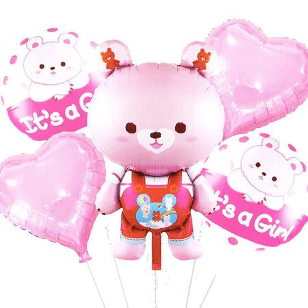Its a Girl teddy Balloon for Decoration Items Baby Shower Props for Decorations Baby Girl foil Balloon - Pack of 5