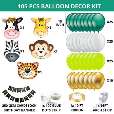 Jungle Theme Happy Birthday Party Decoration Combo,Jungle/Safari Themes Party Favors for Kids/1st Birthday Decoration (94 pcs)