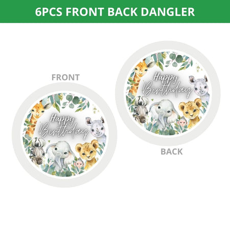 Jungle Theme Hanging Danglers - Set of 6, Double-Sided Prints, 6 Inches Each with Hanging Ribbon