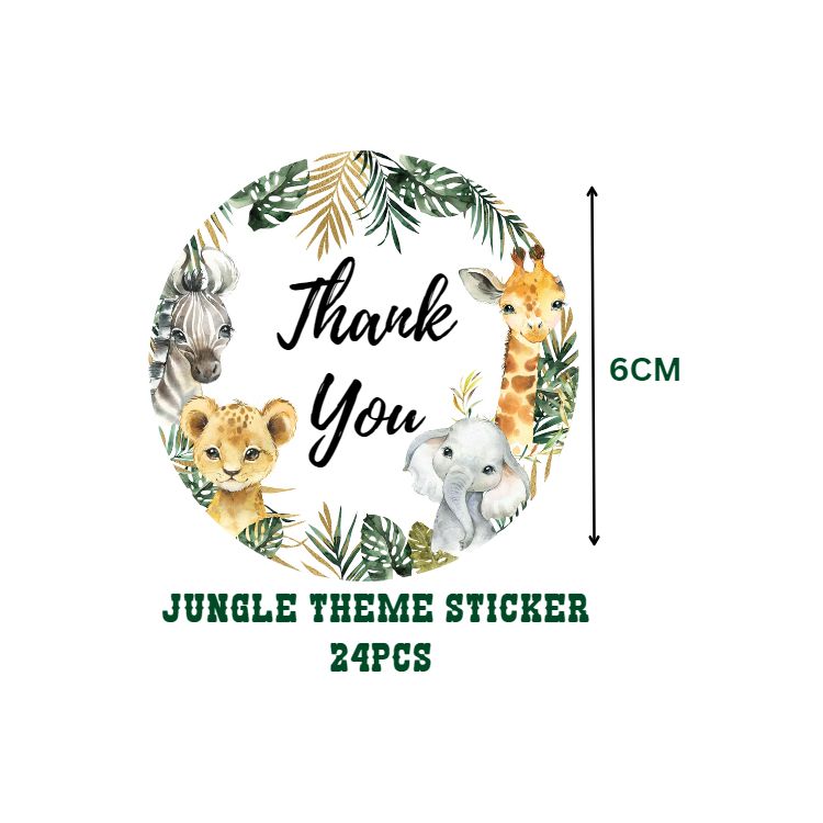 Jungle Theme- Return Gift/birthday decor Thankyou Sticker (6 CM/Sticker/Mixcolour/24Pcs)