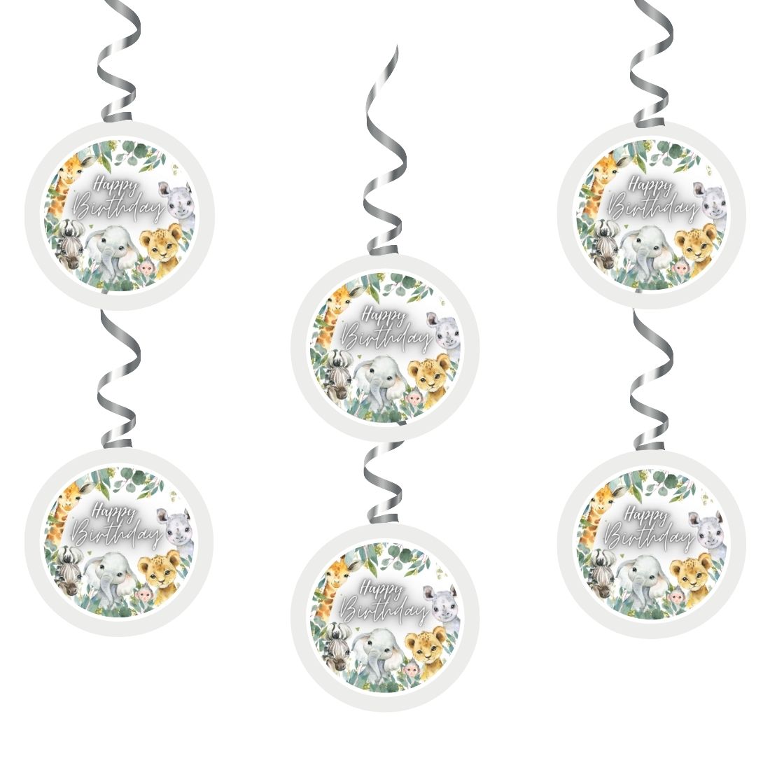 Jungle Theme Hanging Danglers - Set of 6, Double-Sided Prints, 6 Inches Each with Hanging Ribbon