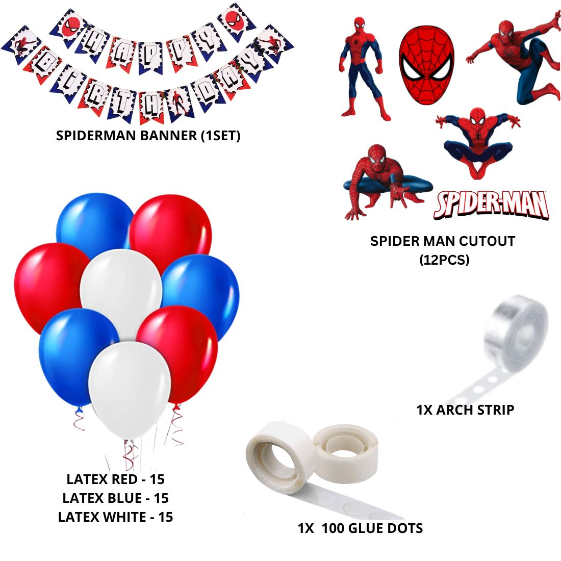 60Pcs Spider Superhero Theme Birthday Decoration for Baby Kids Boys, Spider Superhero Banner & Red, White & Blue Balloons,