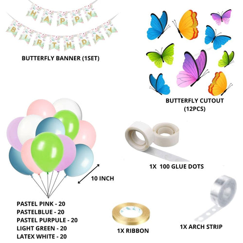 Load image into Gallery viewer, Butterfly Theme Birthday Balloon Decoration DIY Kit (76 Pcs)
