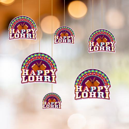 Load image into Gallery viewer, Lohri Dangler/Bunting (6 Inches/250 GSM Cardstock/Multicolor/10 Pieces, Front/Back)

