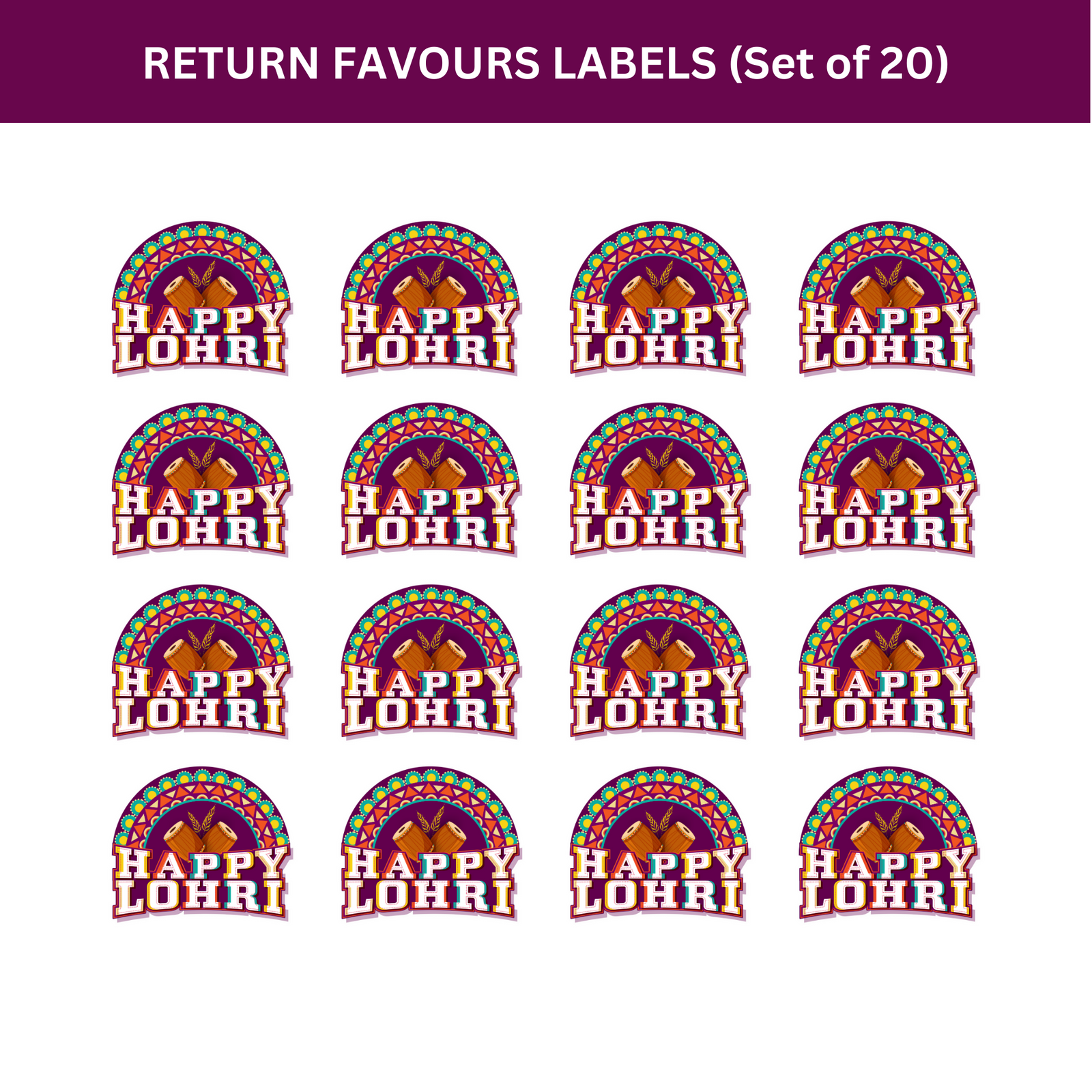 Lohri Gift label/Favour Tags (2.5/250 GSM Cardstock/Multicolor/20)
