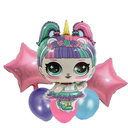 Lol Doll Cartoon Theme Foil Balloon 6 pc Set For Birthday Decoration Pink