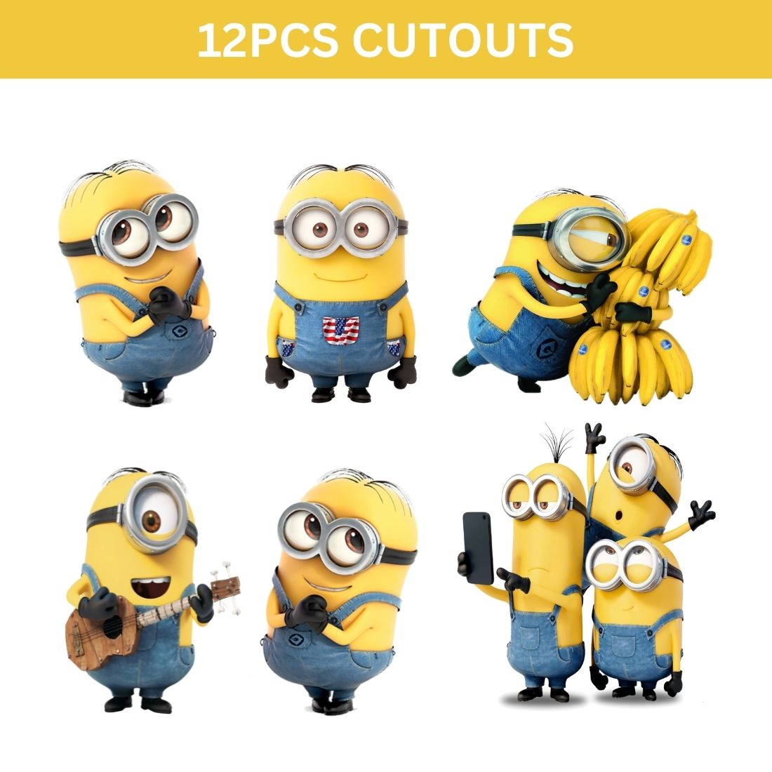 Minion Theme Birthday Decor Cutout (12 Pcs) - 6 Inches - Cardstock