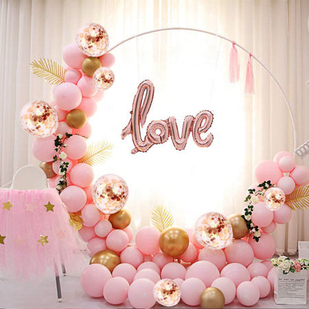 Pink Latex Balloon, Gold Metallic Balloon, RoseGold Confetti Balloon, RoseGold Love Foil & Pink Tissue Tassel(76 Pieces)