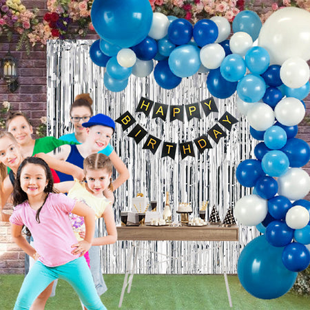 80 Pcs DIY Happy Birthday Kit - Blue, White Balloons and Happy birthday Banner