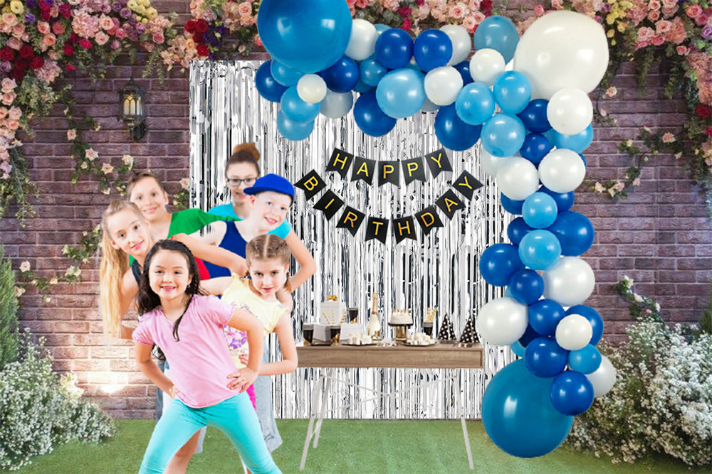 80 Pcs DIY Happy Birthday Kit - Blue, White Balloons and Happy birthday Banner