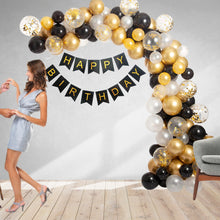 73 Pcs – DIY Happy Birthday Kit – Golden, white, Black & confetti Balloons – Black Happy Birthday Banner