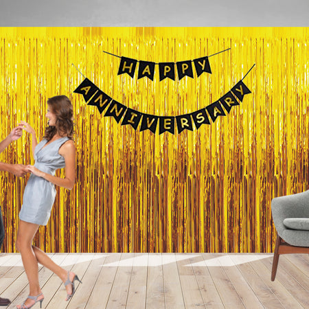 19 Pcs Golden Fringe - Black Happy Anniversary Banner Combo
