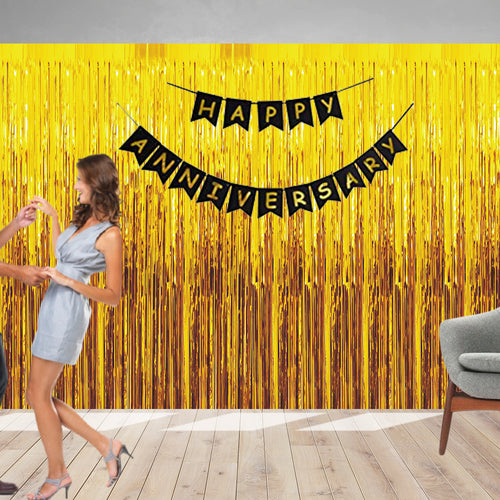 Load image into Gallery viewer, 19 Pcs Golden Fringe - Black Happy Anniversary Banner Combo
