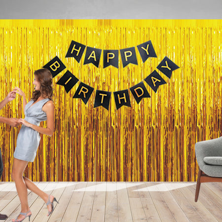 16 Pcs Golden Fringe - Black Birthday Banner Combo