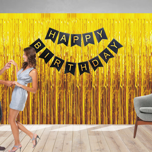 Load image into Gallery viewer, 16 Pcs Golden Fringe - Black Birthday Banner Combo
