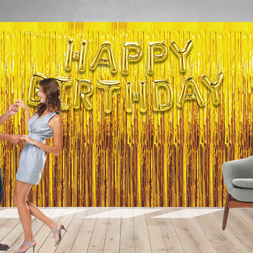 Load image into Gallery viewer, 16 Pcs Golden Fringe - Golden Happy Birthday Foil Combo
