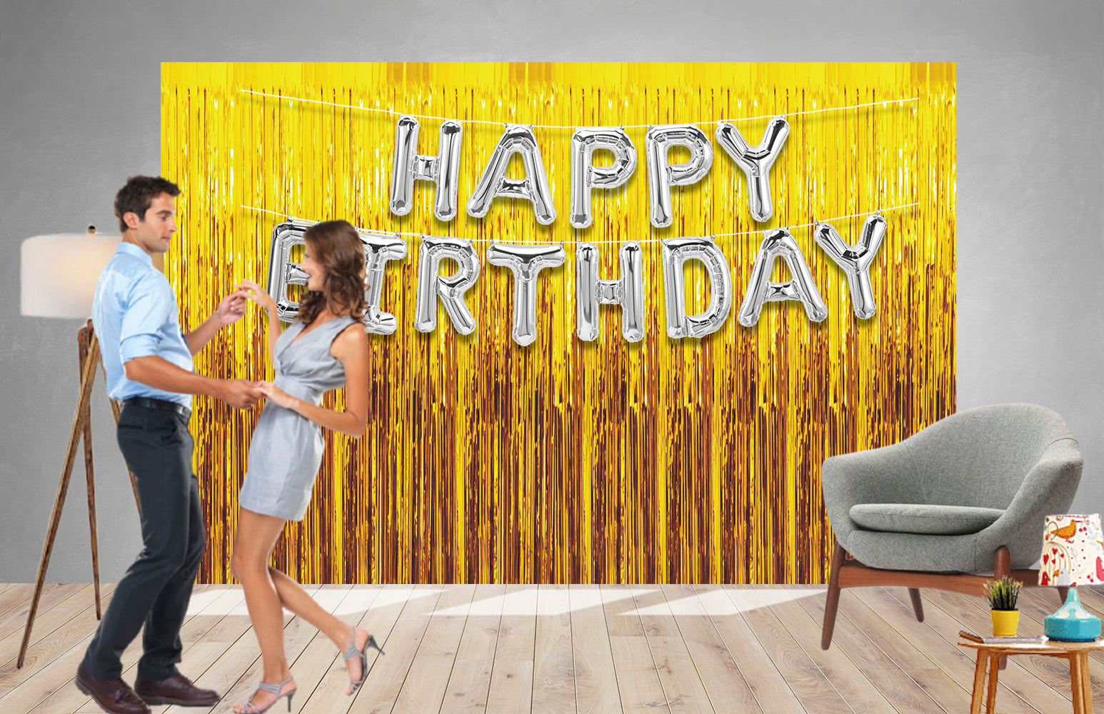 16 Pcs Golden Fringe - Silver Happy Birthday Foil Combo