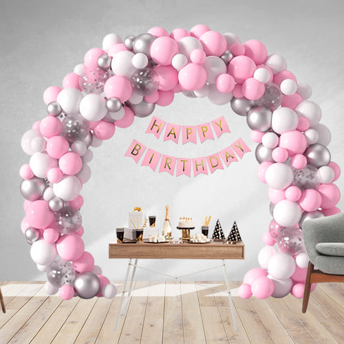 Load image into Gallery viewer, 78Pcs DIY Happy Birthday Kit - White, Pink Pastel &amp; Silver Metallic Balloons, Confetti Balloon &amp; Pink Happy Birthday Banner
