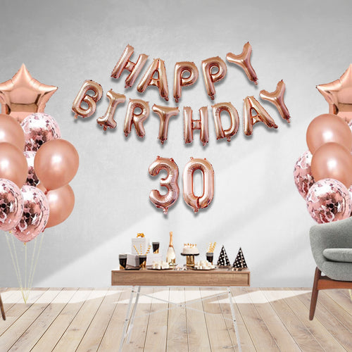 Load image into Gallery viewer, 38 Pcs DIY Happy Birthday Kit – Rose Gold Balloon, Confetti Balloon, Rose Gold Foil, Foil Number &amp; Happy Birthday Foil Balloon
