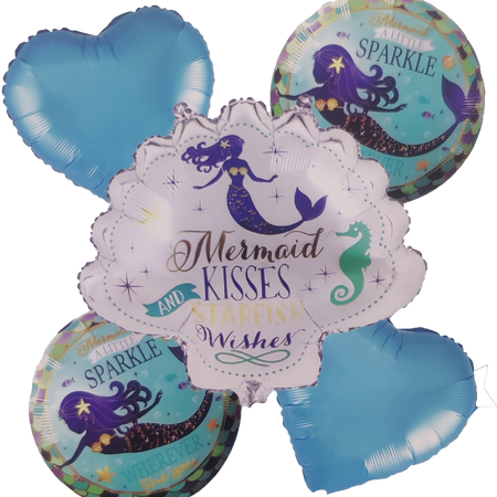 Mermaid kisses starfish wishes balloon with With Blue Heart Foil Balloons and Round Mermaid