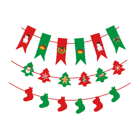 Merry Christmas Bunting Decor- (5 inches card/250 GSM Cardstock/Red, Green, White, Yellow/18 Pcs)