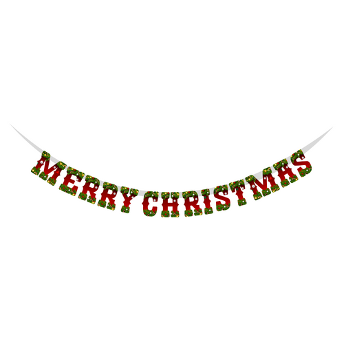 Load image into Gallery viewer, Merry Christmas Supershape Bunting/Dangler (6 Inches per card/250 GSM Cardstock/Red, Green/14 Cards in a Banner)
