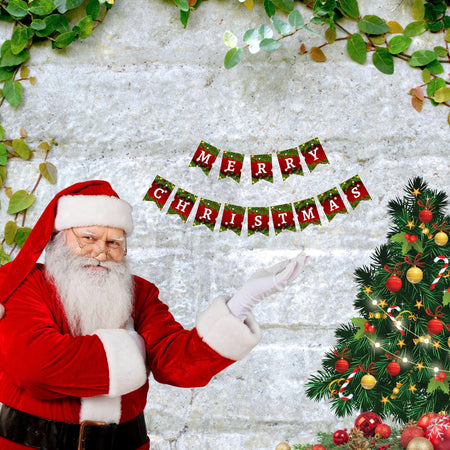 Merry Christmas Standardshape Banner/Bunting (6 Inches per card/250 GSM Cardstock/Red, Green/15)