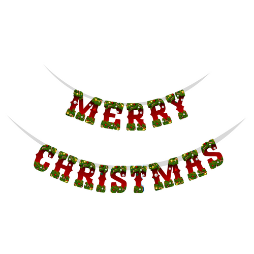 Load image into Gallery viewer, Merry Christmas Supershape Bunting/Dangler (6 Inches per card/250 GSM Cardstock/Red, Green/14 Cards in a Banner)
