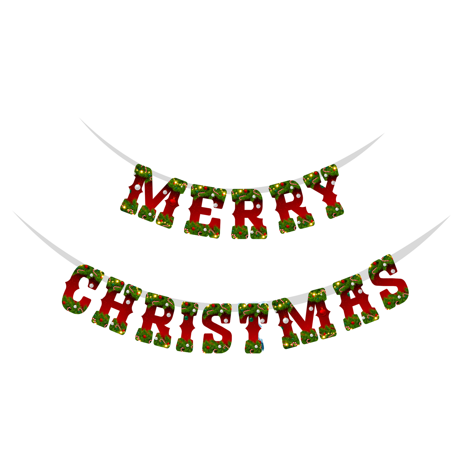 Merry Christmas Supershape Bunting/Dangler (6 Inches per card/250 GSM Cardstock/Red, Green/14 Cards in a Banner)