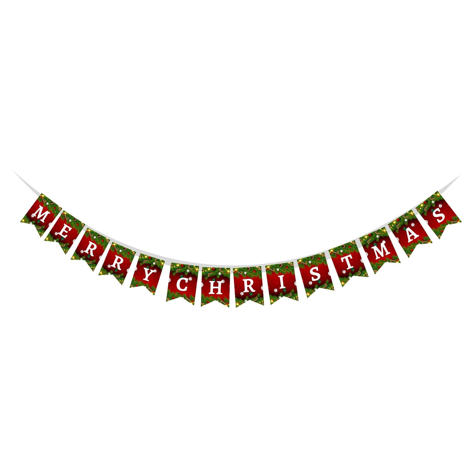 Merry Christmas Standardshape Banner/Bunting (6 Inches per card/250 GSM Cardstock/Red, Green/15)