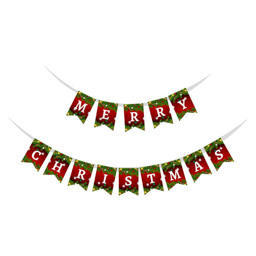 Load image into Gallery viewer, Merry Christmas Standardshape Banner/Bunting (6 Inches per card/250 GSM Cardstock/Red, Green/15)
