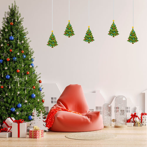 Load image into Gallery viewer, Merry Christmas Tree Banner/Bunting (6 Inches per card/250 GSM Cardstock/Multicolour/10)
