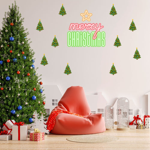 Load image into Gallery viewer, Merry Christmas Tree Banner/Bunting (6 Inches per card/250 GSM Cardstock/Multicolour/10)
