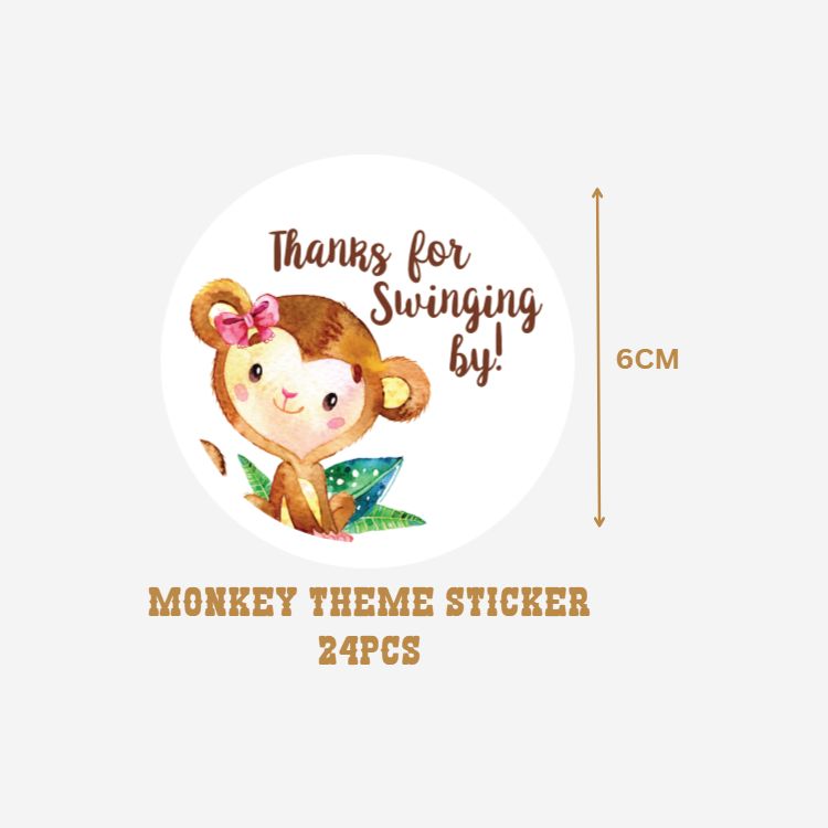 Monkey Theme- Return Gift/birthday decor Thankyou Sticker (6 CM/Sticker/Mixcolour/24Pcs)