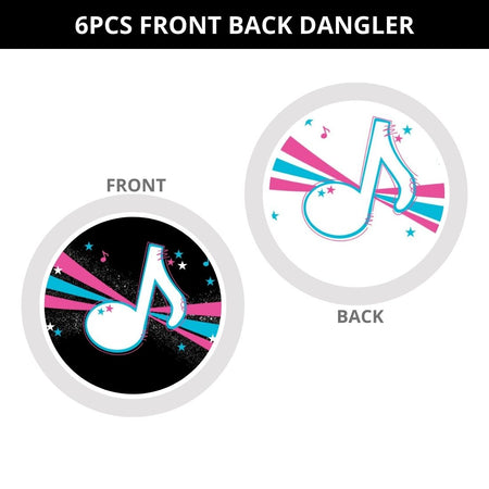 Music Theme Hanging Danglers - Set of 6, Double-Sided Prints, 6 Inches Each with Hanging Ribbon