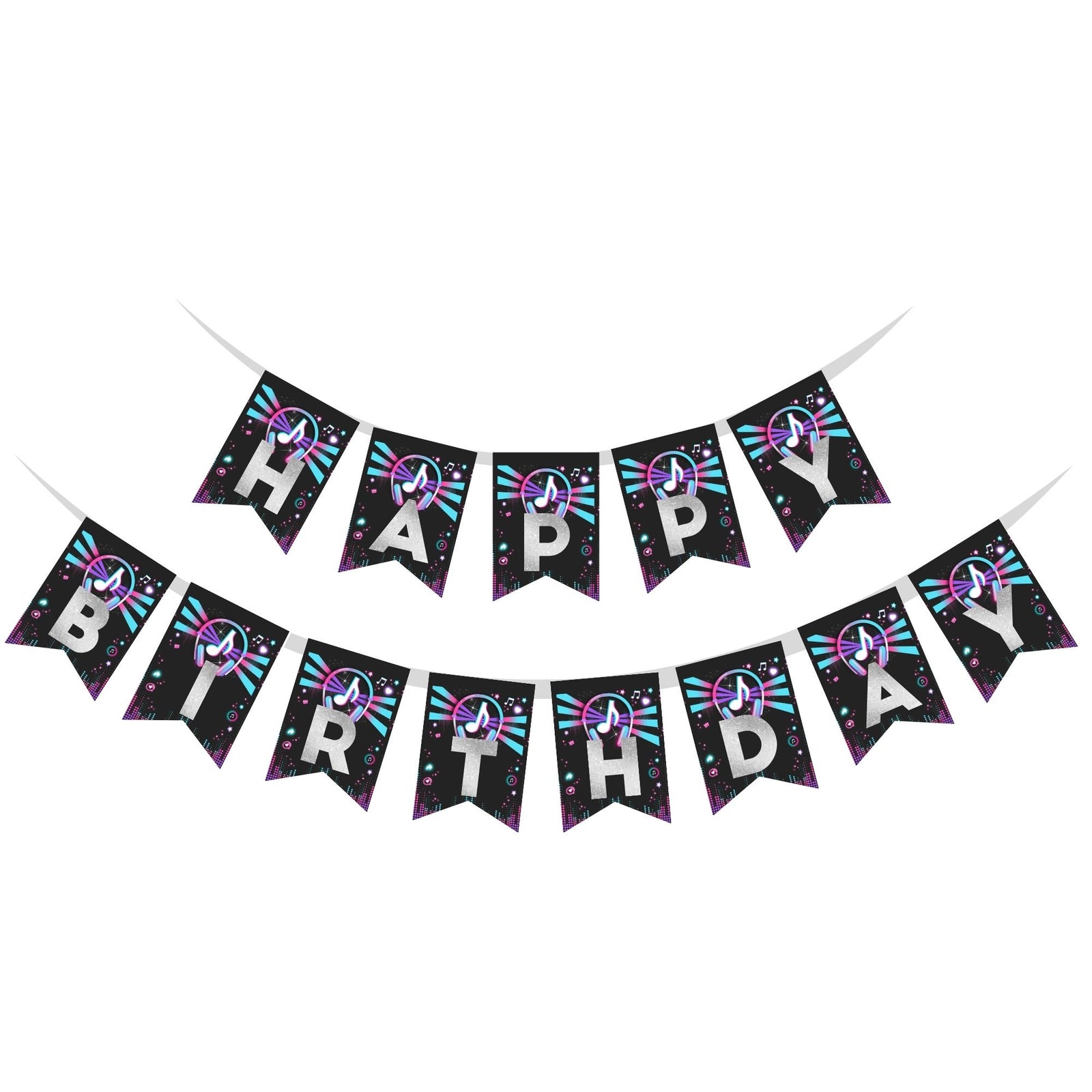 Music Theme Birthday Party Decorations - Banner,& Dangler (6 Inches/250 GSM Cardstock/Mixcolour/19Pcs)
