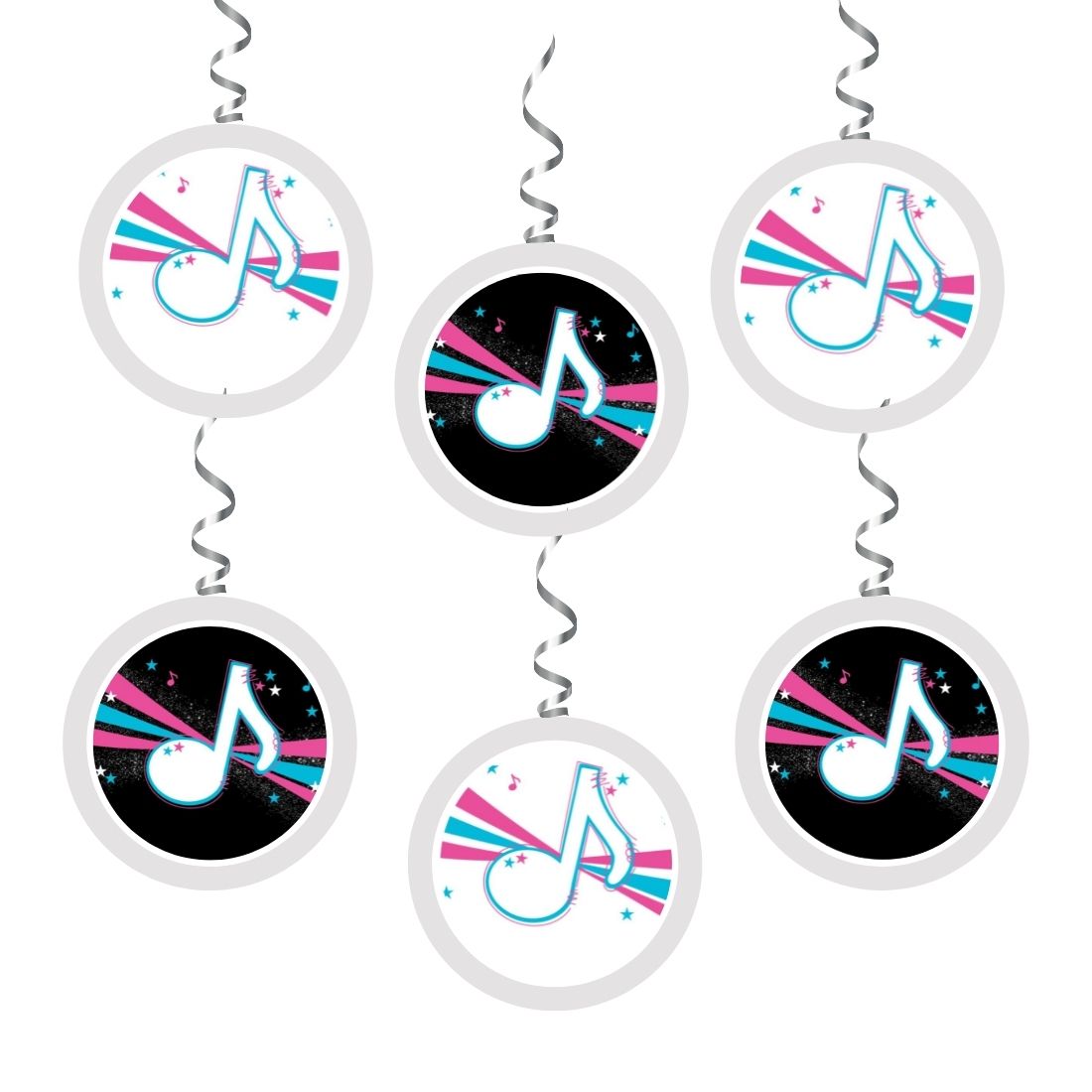 Music Theme Hanging Danglers - Set of 6, Double-Sided Prints, 6 Inches Each with Hanging Ribbon