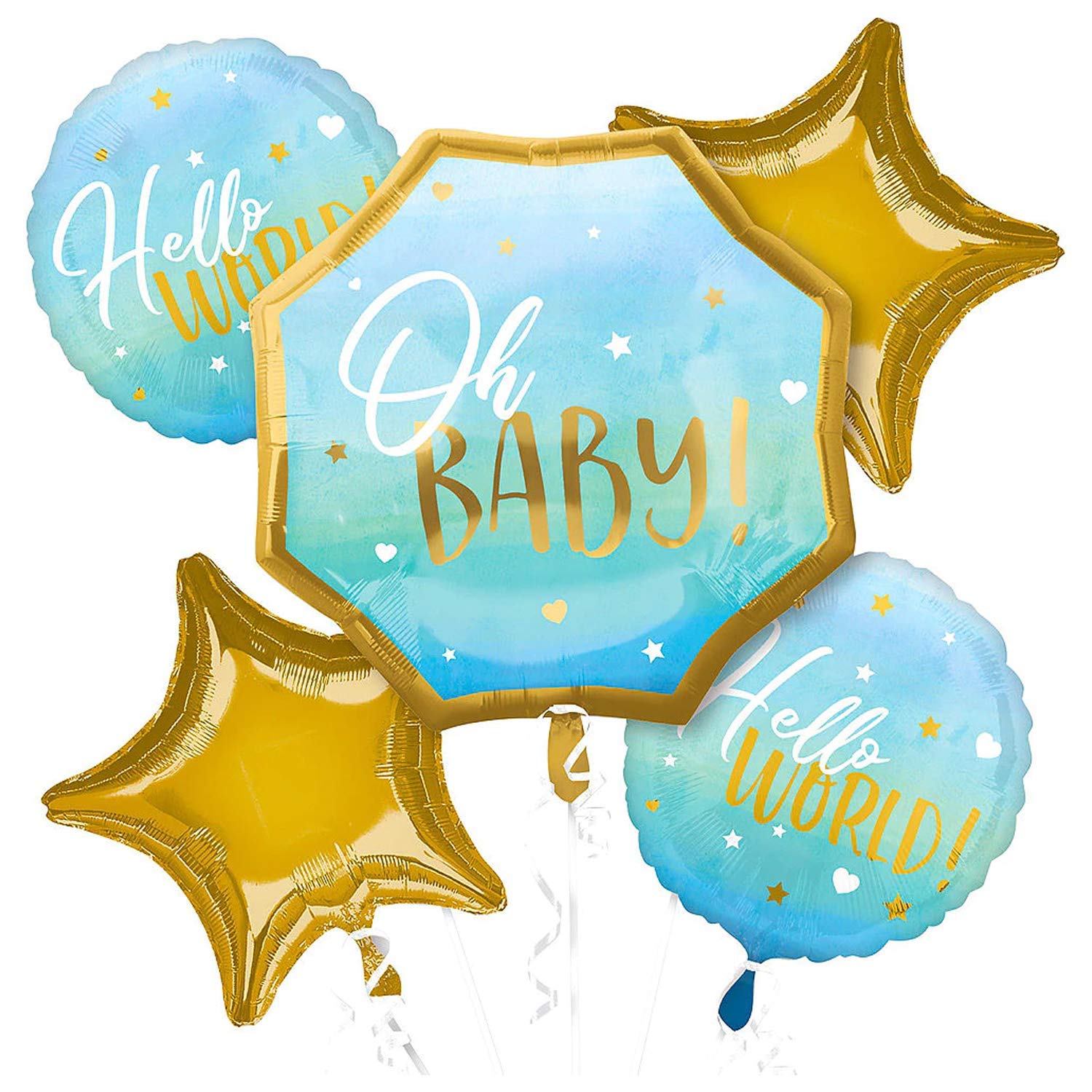 Oh Baby Blue Foil Balloon Hello World Welcome New Born Baby Decorative Foil Balloon Set of 5