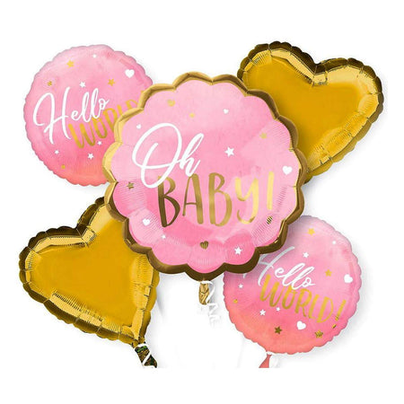 Oh Baby Pink Shower Welcome New Born Baby Decorative Foil Balloon Set of 5
