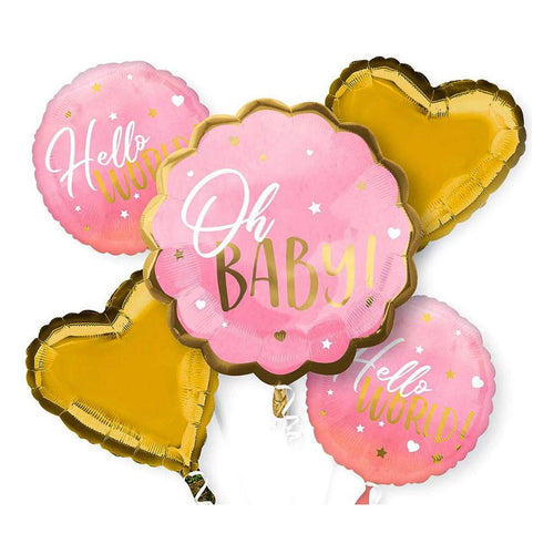 Load image into Gallery viewer, Oh Baby Pink Shower Welcome New Born Baby Decorative Foil Balloon Set of 5
