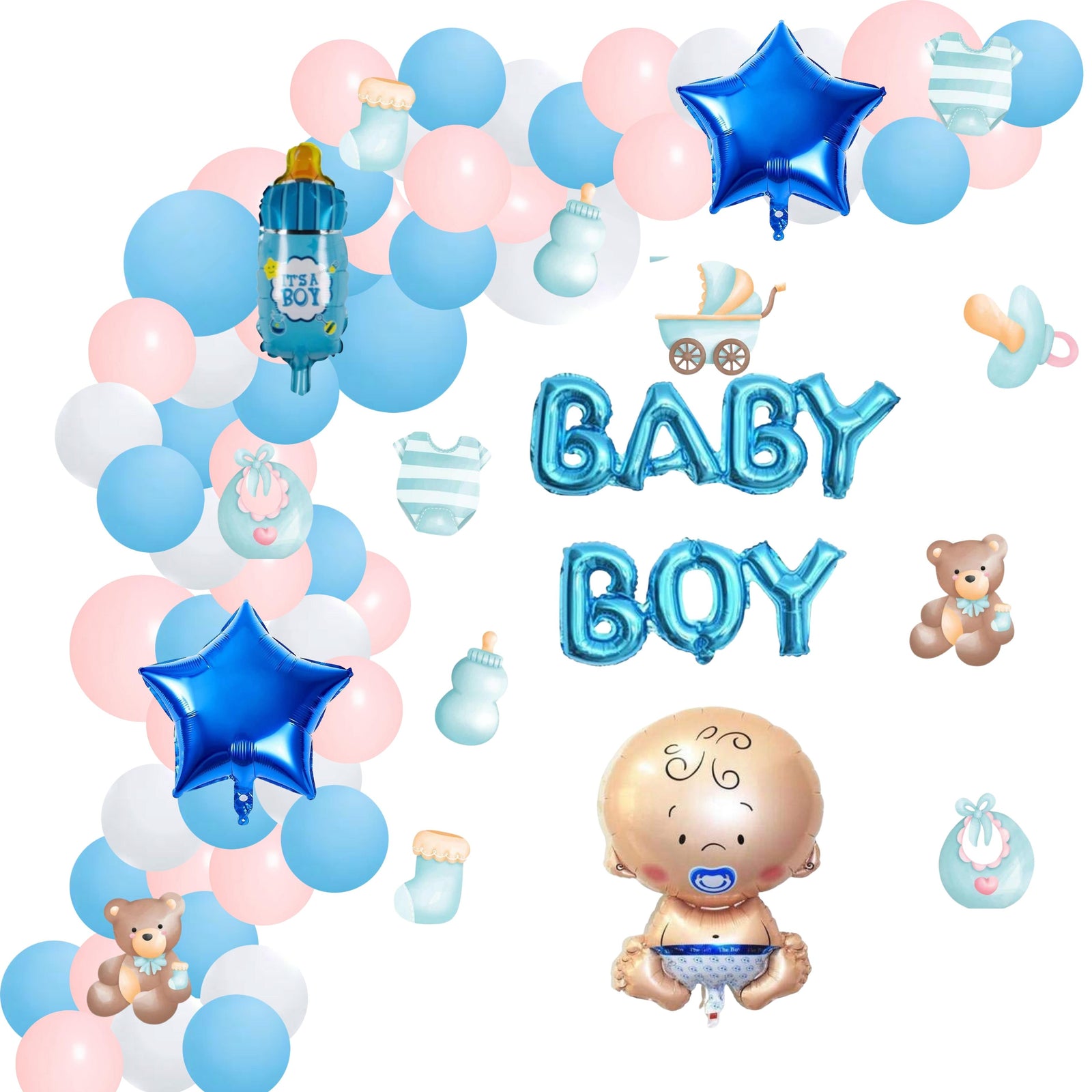 Baby Boy Theme Birthday Balloon Decoration DIY Kit (80 Pcs)
