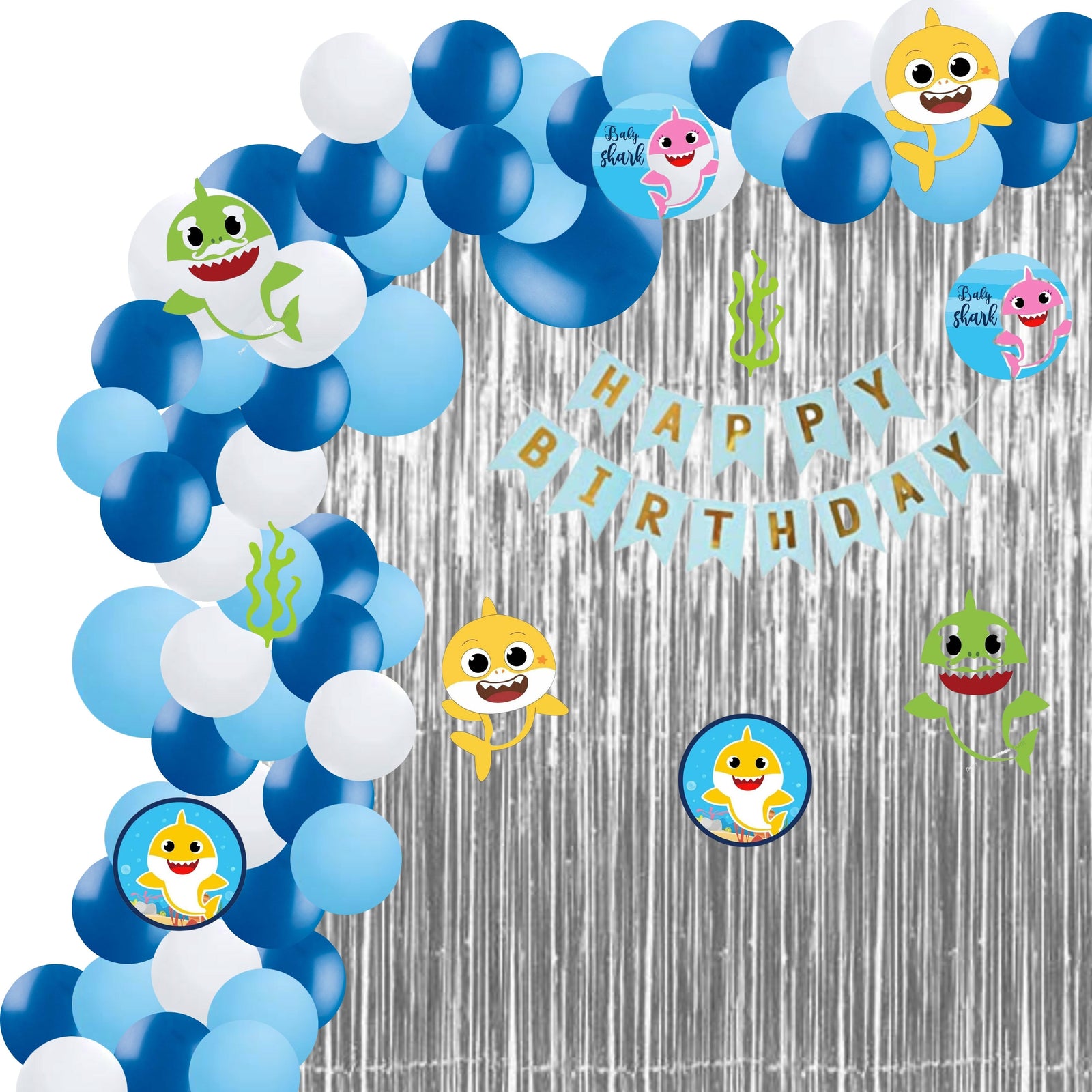 Baby Shark Theme Birthday Balloon Decoration DIY Kit (76 Pcs)