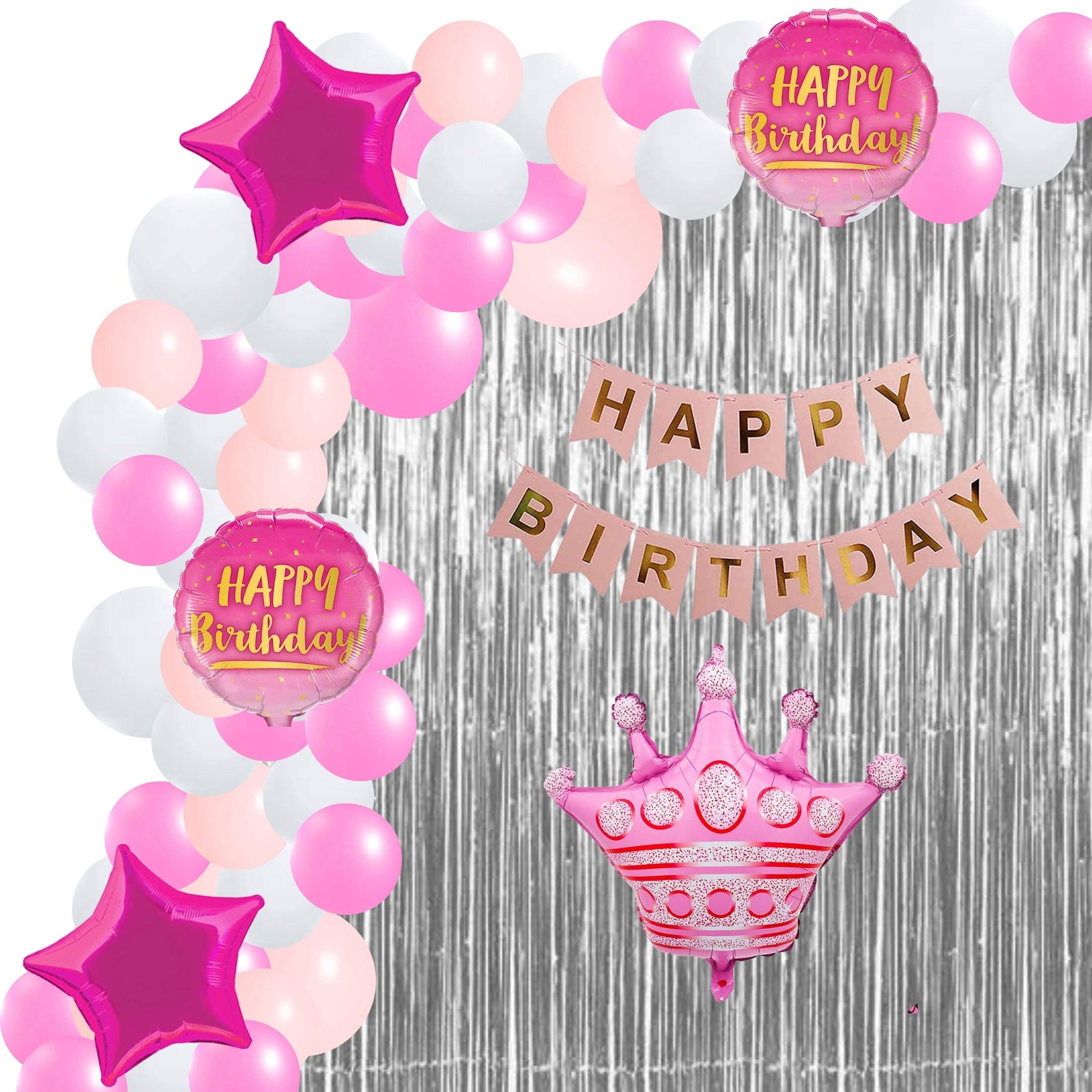 Pink Crown Theme Birthday Balloon Decoration DIY Kit (71 Pcs)