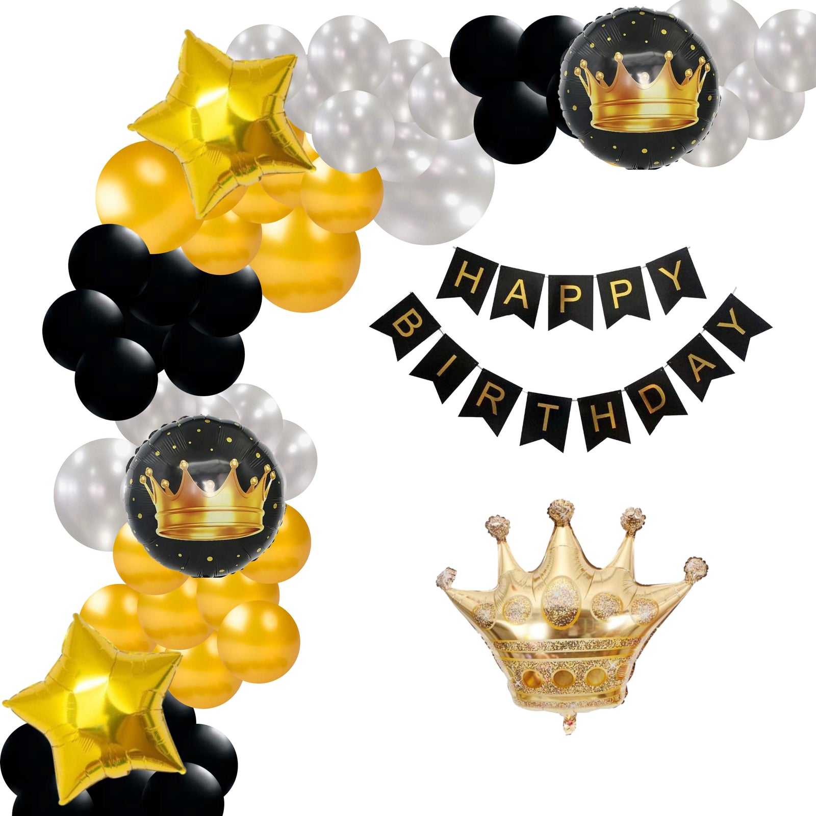 Gold Crown Theme Birthday Balloon Decoration DIY Kit (69 Pcs)