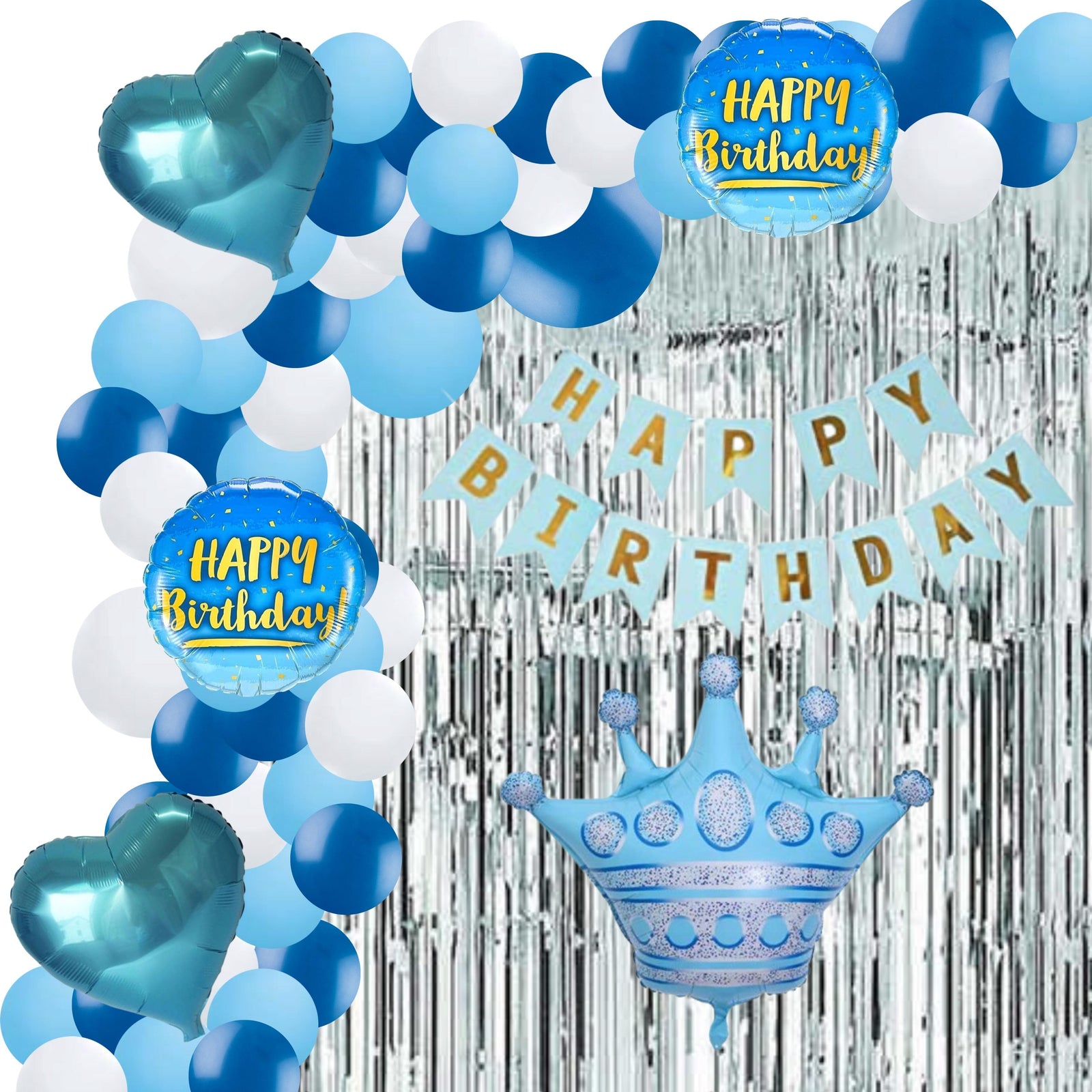 Blue Crown Theme Birthday Balloon Decoration DIY Kit (71 Pcs)