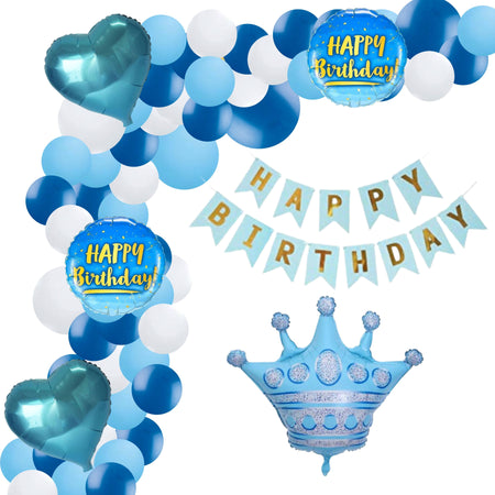 Blue Crown Theme Birthday Balloon Decoration DIY Kit (68 Pcs)