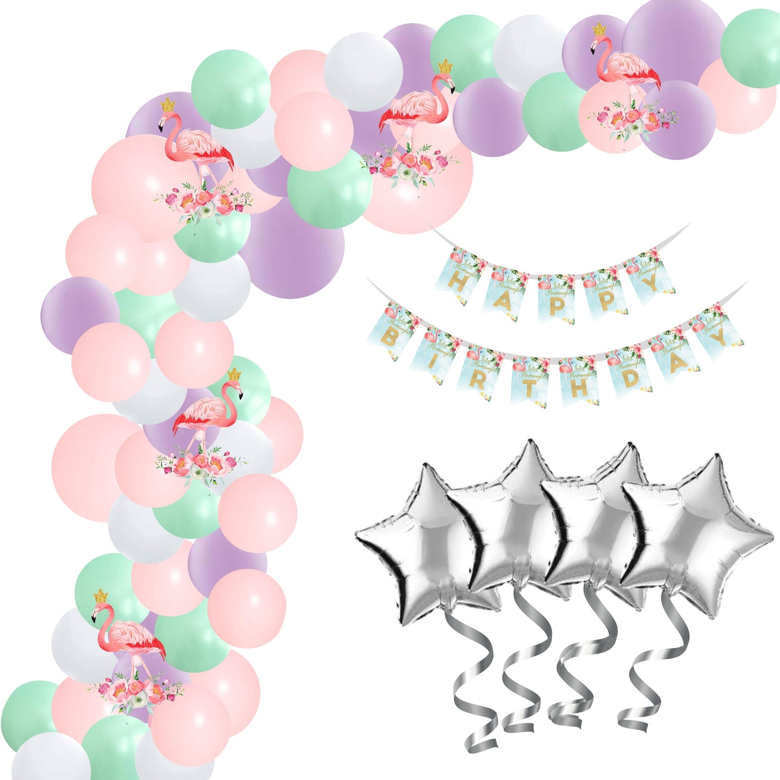 Flamingo Theme Birthday Balloon Decoration DIY Kit (98 Pcs)