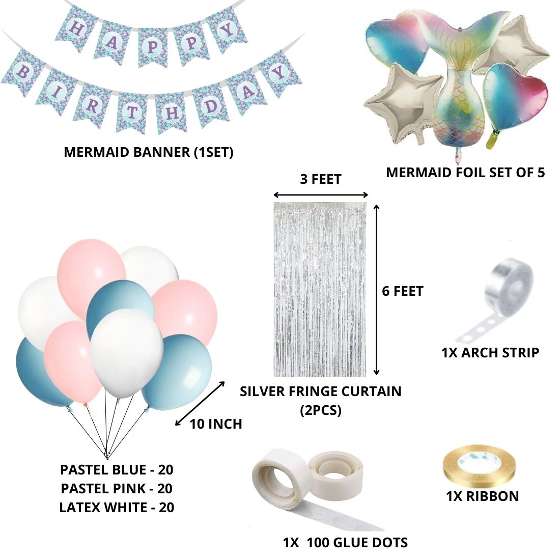 Mermaid Tail Theme Birthday Decoration DIY Kit (71 Pcs)