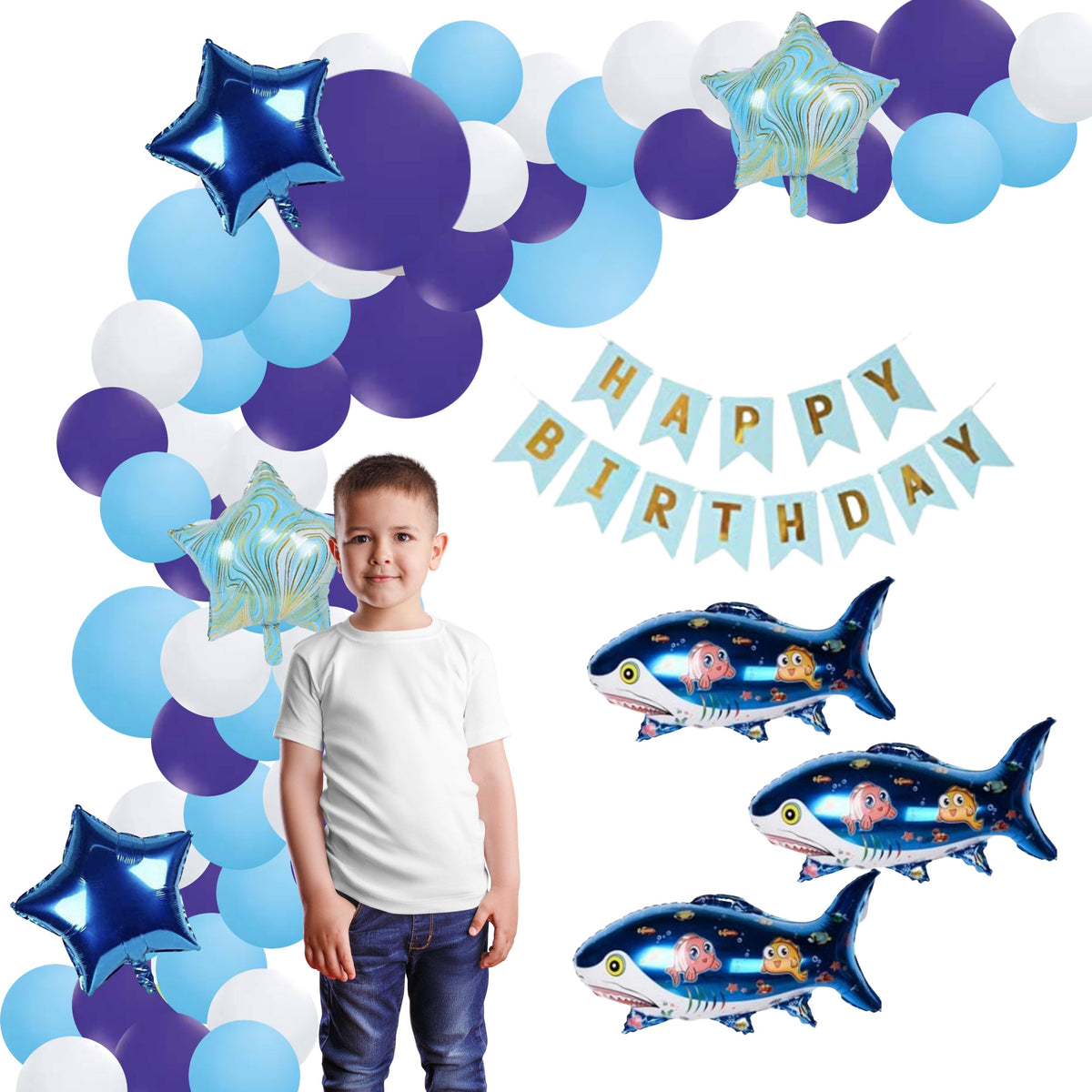 Giant Shark Theme Birthday/Dangler Decoration DIY Kit (68 Pcs ...